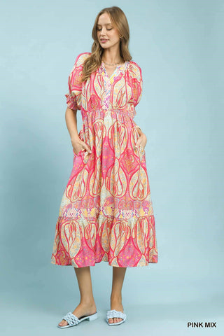 Umgee Boho Paisley Puff Dress