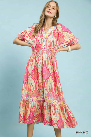 Umgee Boho Paisley Puff Dress