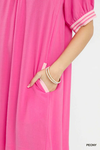 Umgee Linen Contrast Shift Dress