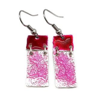 Pewter Earrings with Color Enamel - Red/Pink