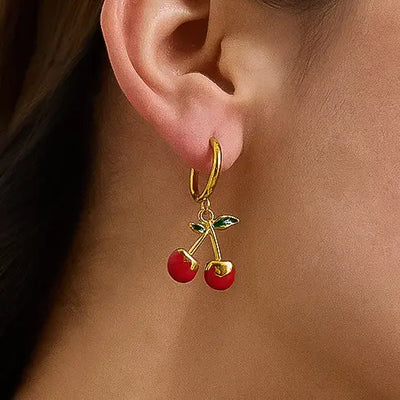 Vintage Cherry Huggie Earrings