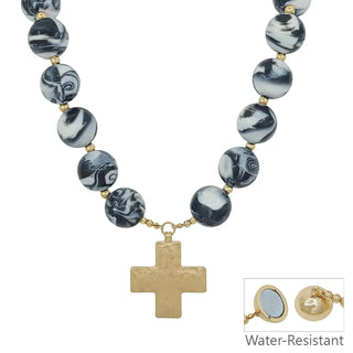 Maya Hammered Cross Beaded Necklace