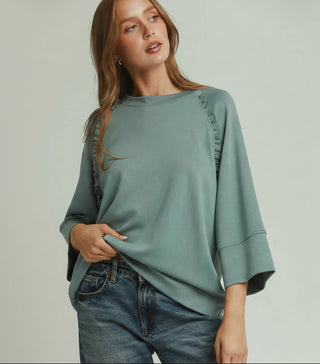 Umgee LUXEKNIT Ruffle Trim Raglan Sleeve Top