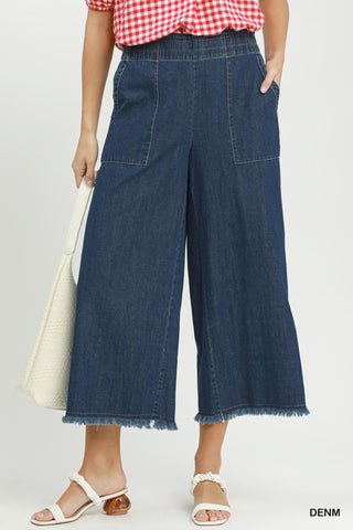 Umgee Denim Frayed Wide Leg Pants