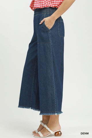 Umgee Denim Frayed Wide Leg Pants