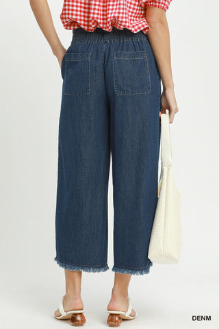 Umgee Denim Frayed Wide Leg Pants
