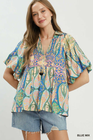 Umgee April Smocked Flutter Sleeve Blouse
