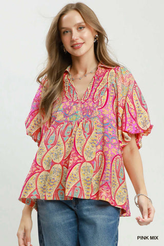 Umgee April Smocked Flutter Sleeve Blouse