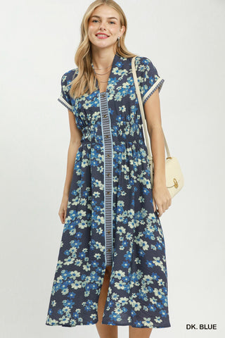 Umgee Ruffle Sleeve Henley Shift Dress