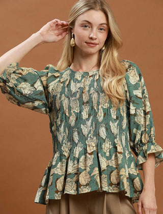 Umgee Mix Floral Smocked Blouse