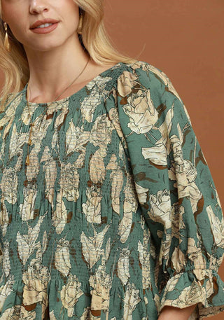 Umgee Mix Floral Smocked Blouse