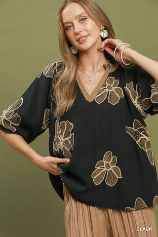Umgee Floral Embroidered Relaxed Top