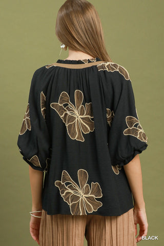 Umgee Floral Embroidered Relaxed Top