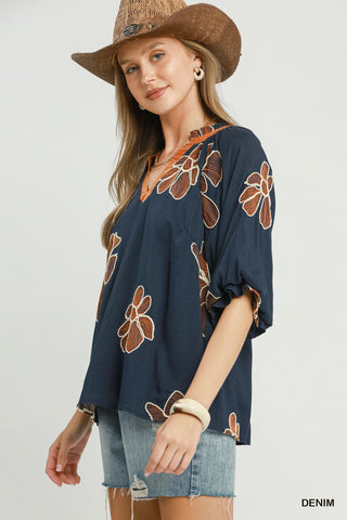 Umgee Floral Embroidered Relaxed Top