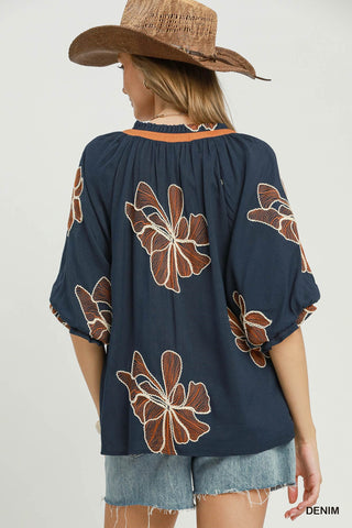 Umgee Floral Embroidered Relaxed Top