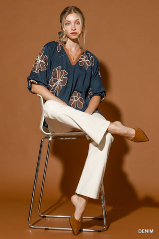 Umgee Floral Embroidered Relaxed Top