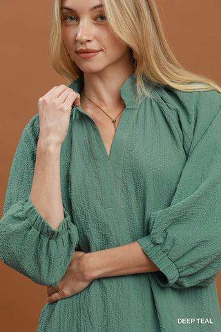 Umgee Scallop Hem Balloon Sleeve Blouse