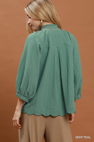 Umgee Scallop Hem Balloon Sleeve Blouse