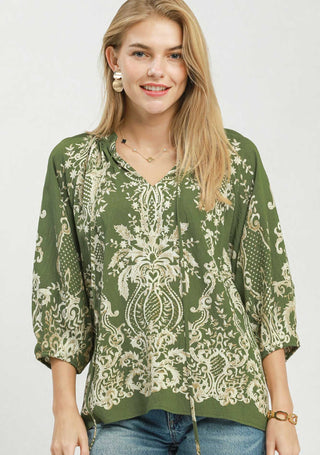 Umgee Olive Tapestry Top