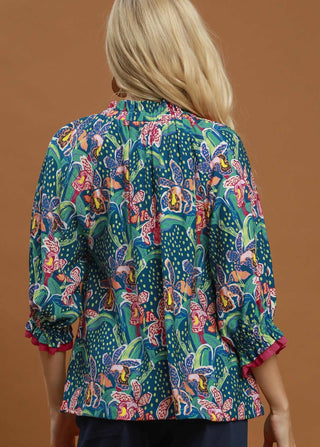 Umgee Mix Floral Print Contrast Trim Blouse