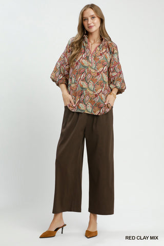 Umgee Botanical Mix Puff Sleeve Blouse