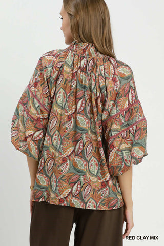 Umgee Botanical Mix Puff Sleeve Blouse
