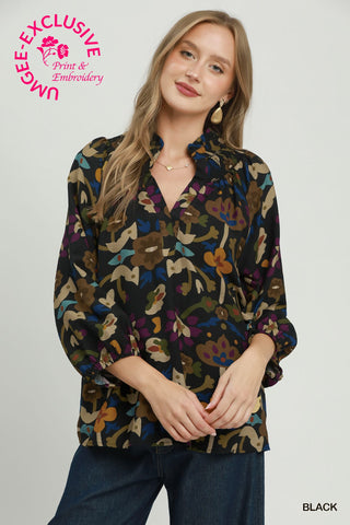 Umgee Abstract Fall Floral Top