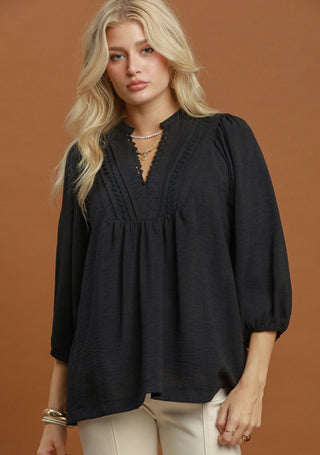 Umgee Lace Trim Babydoll Blouse