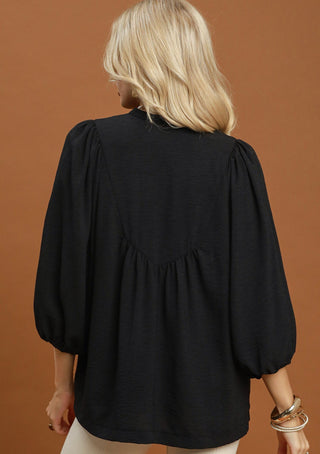 Umgee Lace Trim Babydoll Blouse