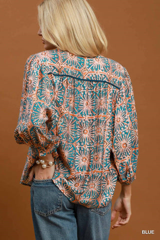 Umgee Abstract Print Button-Front Blouse