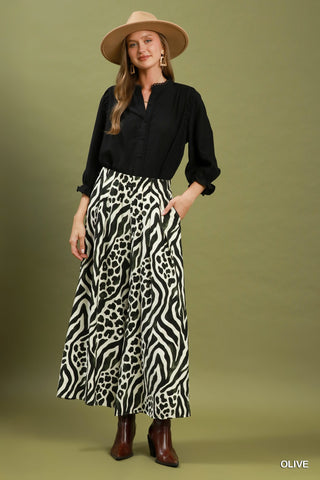 Umgee Mix Animal Print Wide Leg Pants
