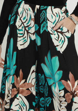 Umgee Tropical Print Wide Leg Palazzo Pants