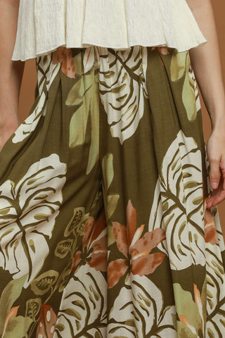Umgee Tropical Print Wide Leg Palazzo Pants
