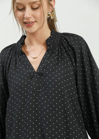 Umgee Polka Dot Textured Balloon Sleeve Blouse