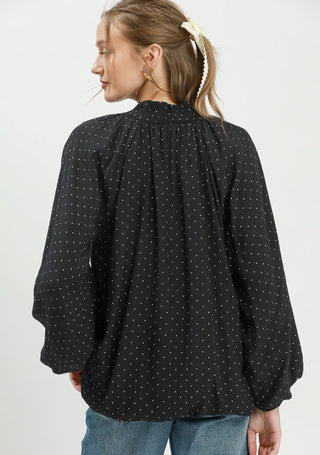 Umgee Polka Dot Textured Balloon Sleeve Blouse