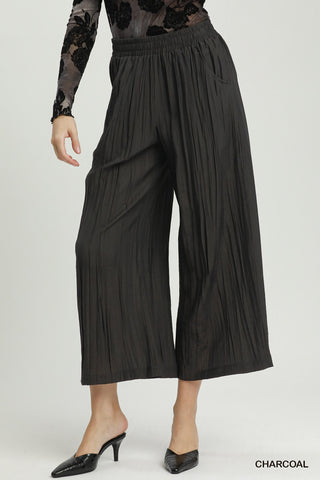 Crinkle Textured Wide Leg Pull-On Pants
