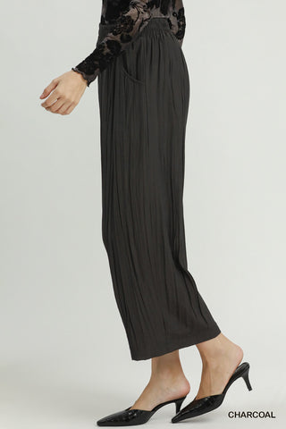 Crinkle Textured Wide Leg Pull-On Pants