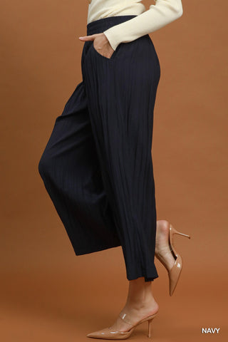 Crinkle Textured Wide Leg Pull-On Pants
