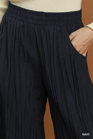 Crinkle Textured Wide Leg Pull-On Pants