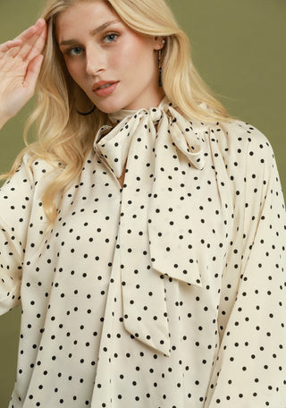 Umgee Polka Dot Tie Neck Blouse