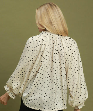 Umgee Polka Dot Tie Neck Blouse