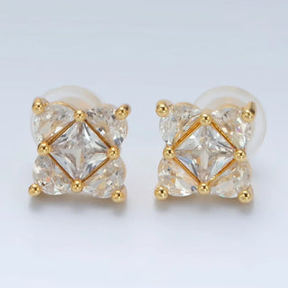 24K Gold Filled Geometric Cz Square Stud Earring