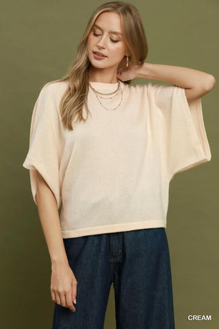 Umgee Oversized Short-Sleeve Poncho Sweater