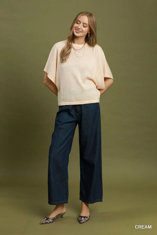 Umgee Oversized Short-Sleeve Poncho Sweater