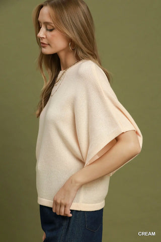 Umgee Oversized Short-Sleeve Poncho Sweater
