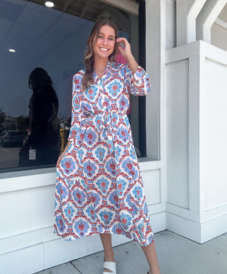 slim fit dress slacks Umgee Printed Smocked Waist Flounce Sleeve Midi Dress – Charming Charlie main image 0