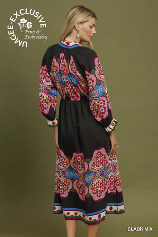 Umgee Floral Border Print Midi Dress