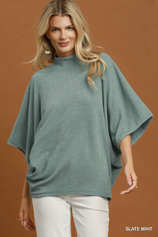 Umgee Mock Neck Dolman Sleeve Knit Top