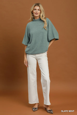 Umgee Mock Neck Dolman Sleeve Knit Top