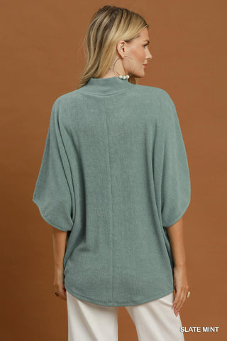 Umgee Mock Neck Dolman Sleeve Knit Top